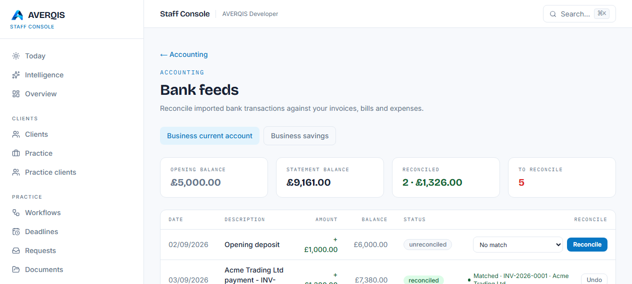 Bank feeds reconciliation